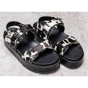 Steve Madden BigMona Black White Cow Print Platform Sandals Womens Size 10